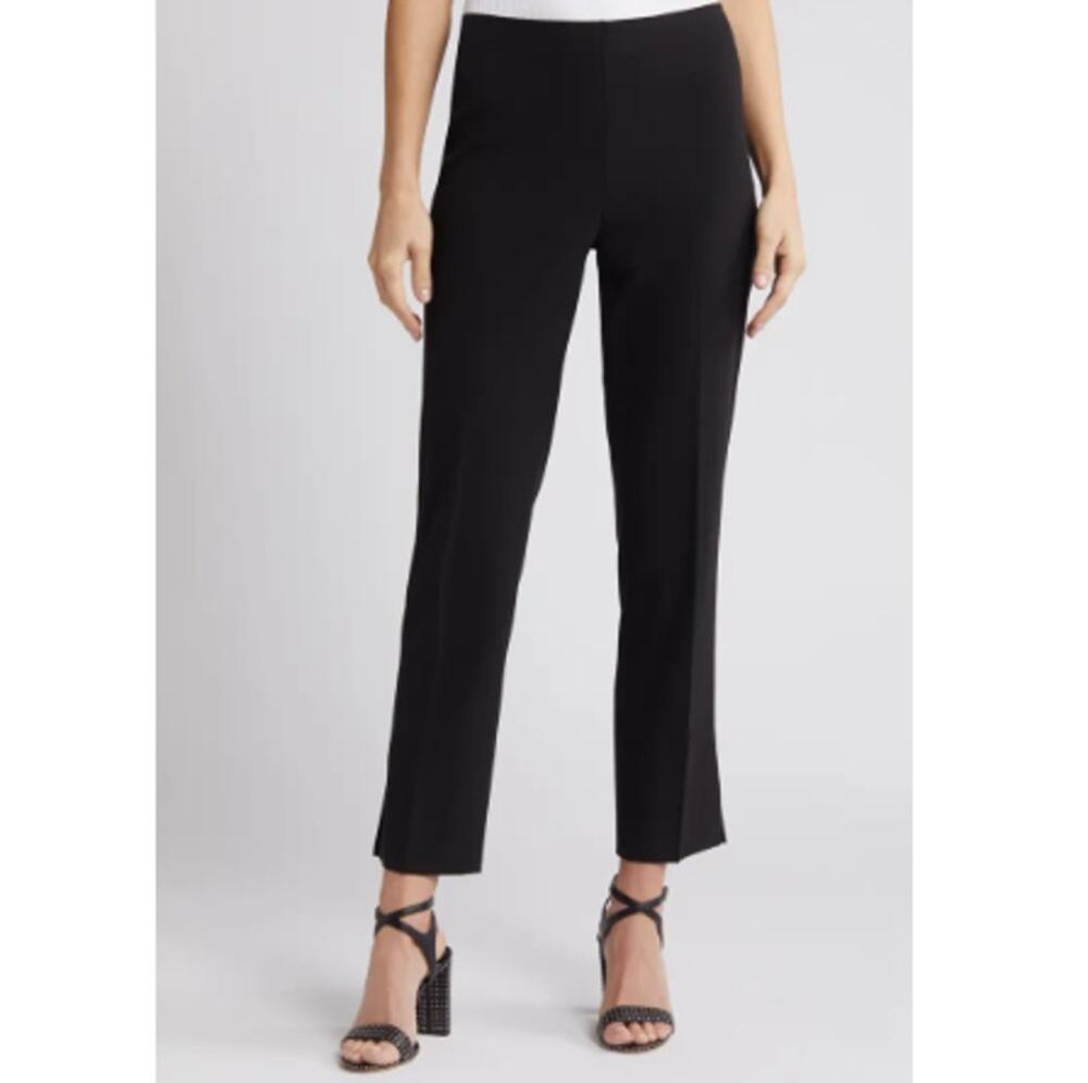 New HALOGEN Women's Black High Waist Side Slit Straight Leg Pants Size 18